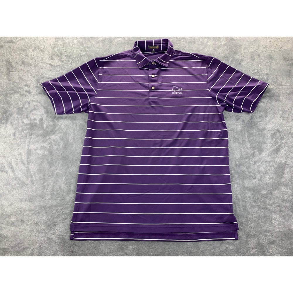 Peter Millar Summer Comfort Golf Polo Shirt Striped Bearpath Purple LARGE